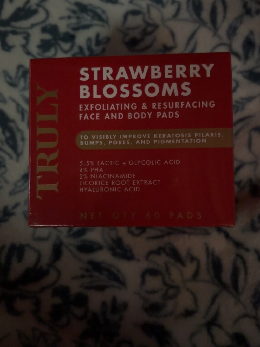 TRULY Strawberry Blossoms Exfoliating Face & Body Pads - Red with Gold Accent